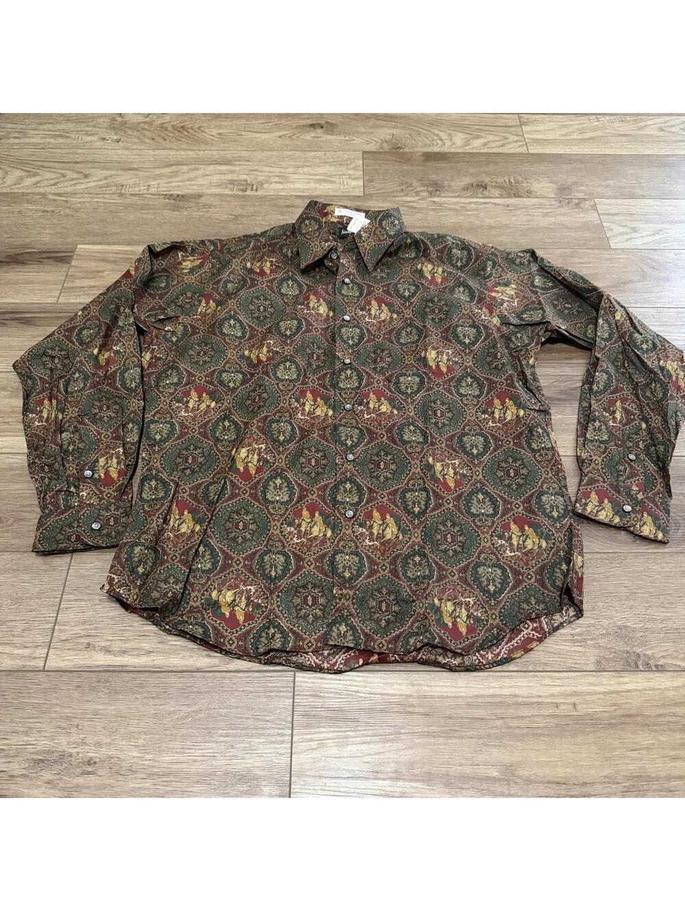 Vtg Neiman Marcus Men L Tapestry Baroque Cotton Shirt USA